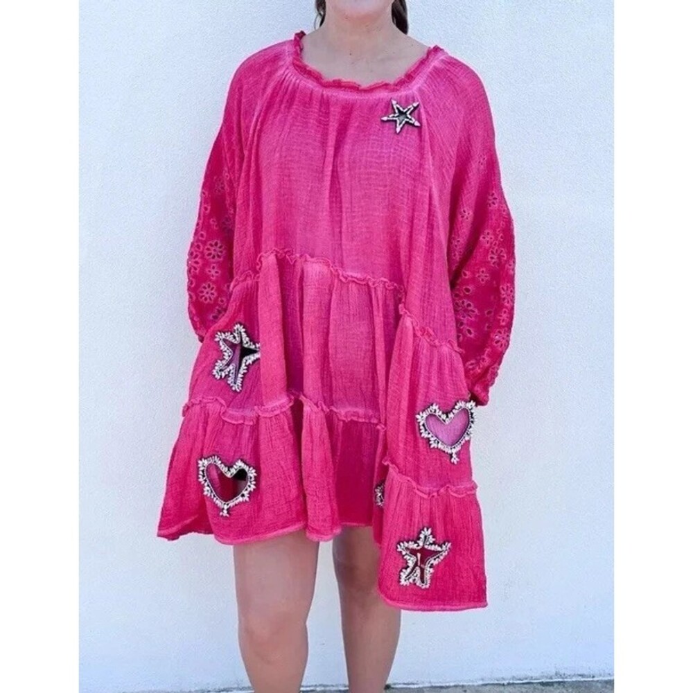 A Rare Bird Shine Bright One Size Star Heart Cutout Bling Rhinestone Tunic Dress